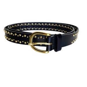 J Crew Leather Belt Gold Studs Style AB058 42” Long Black Classic Baddie